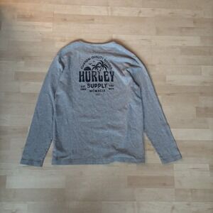 Y2K Hurley Surf Wear Gray Knit Graphic Pullover Sweater Sz XL